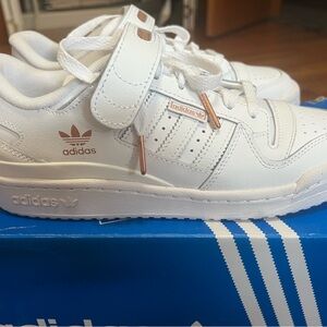 adidas womens White Leather Sneakers with Rose Gold Details